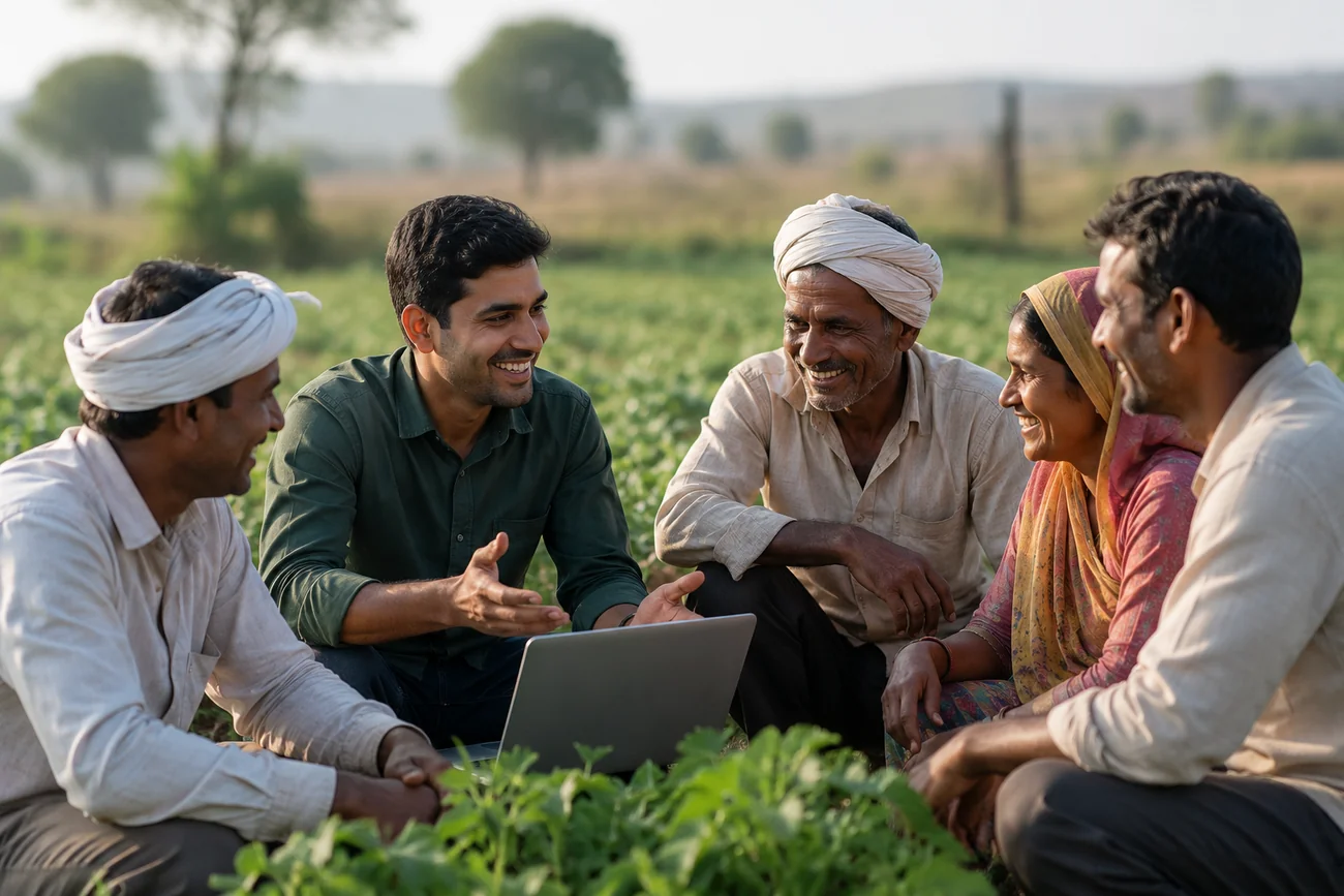 CropIntellix team working with farmers in the field
